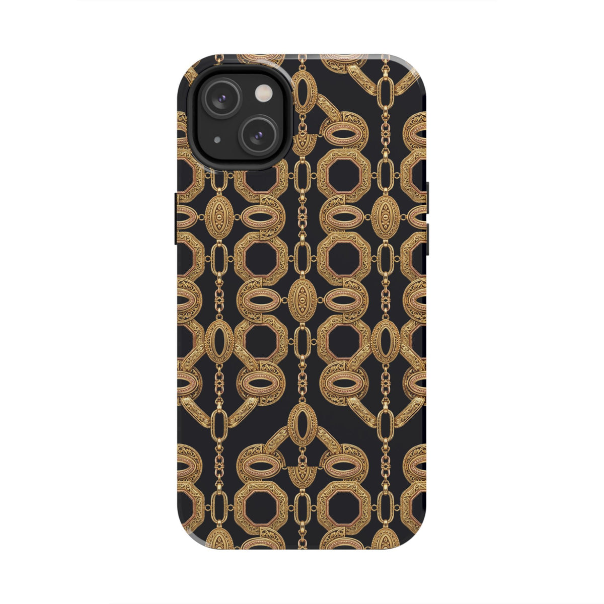 Gold Chain Phone Case — Black & Gold Ornate Chain All-Over Print Tough Cover