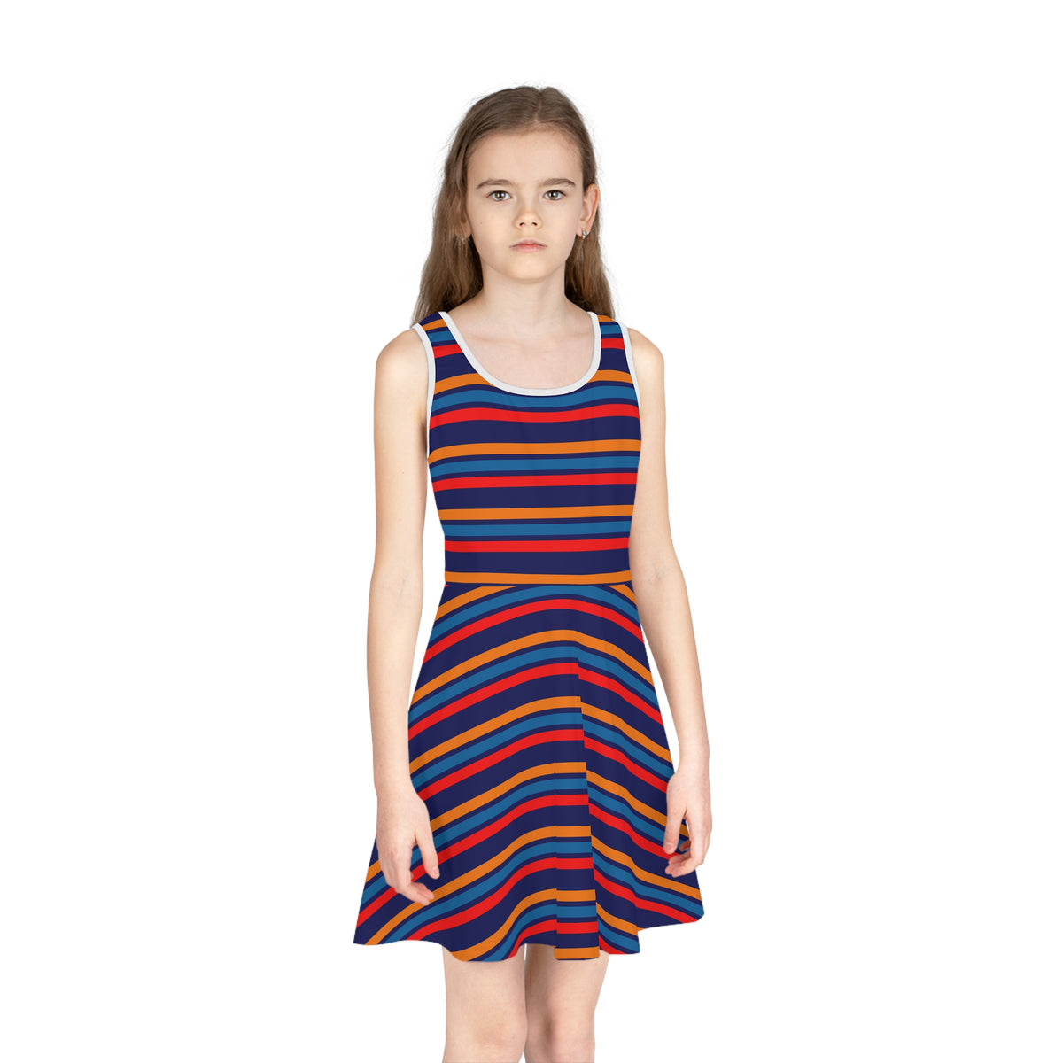 Girls' Striped Sundress — Navy, Red & Orange Summer Dress
