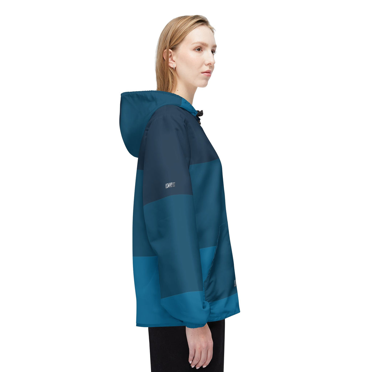 Blue Striped Windbreaker Jacket - Lightweight Hooded All-Over Print