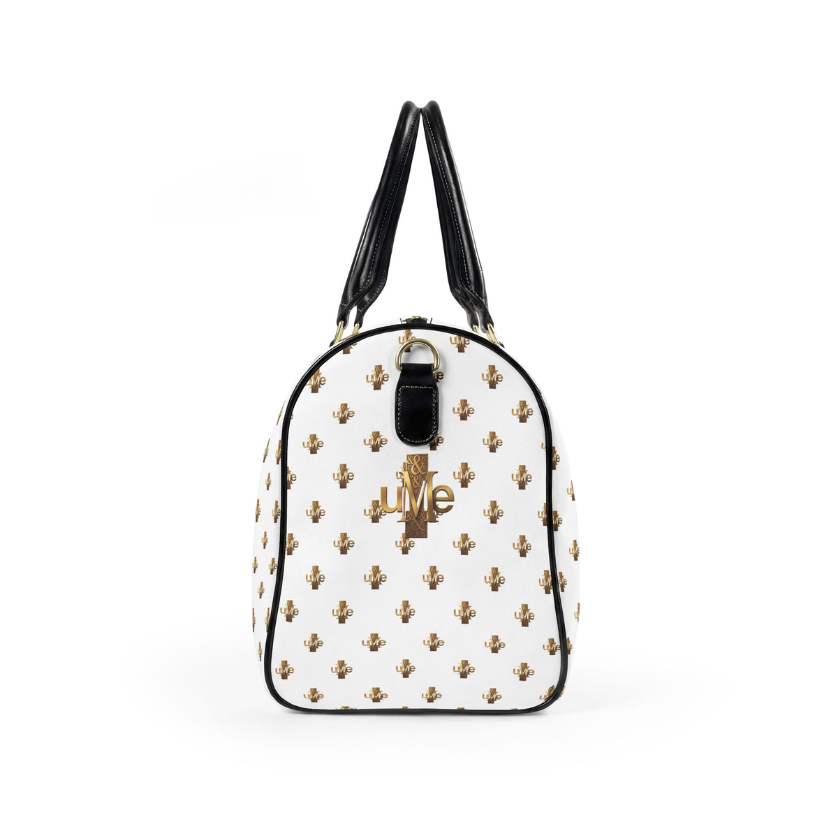Faux-Leather Travel Bag — White and Gold Weekender
