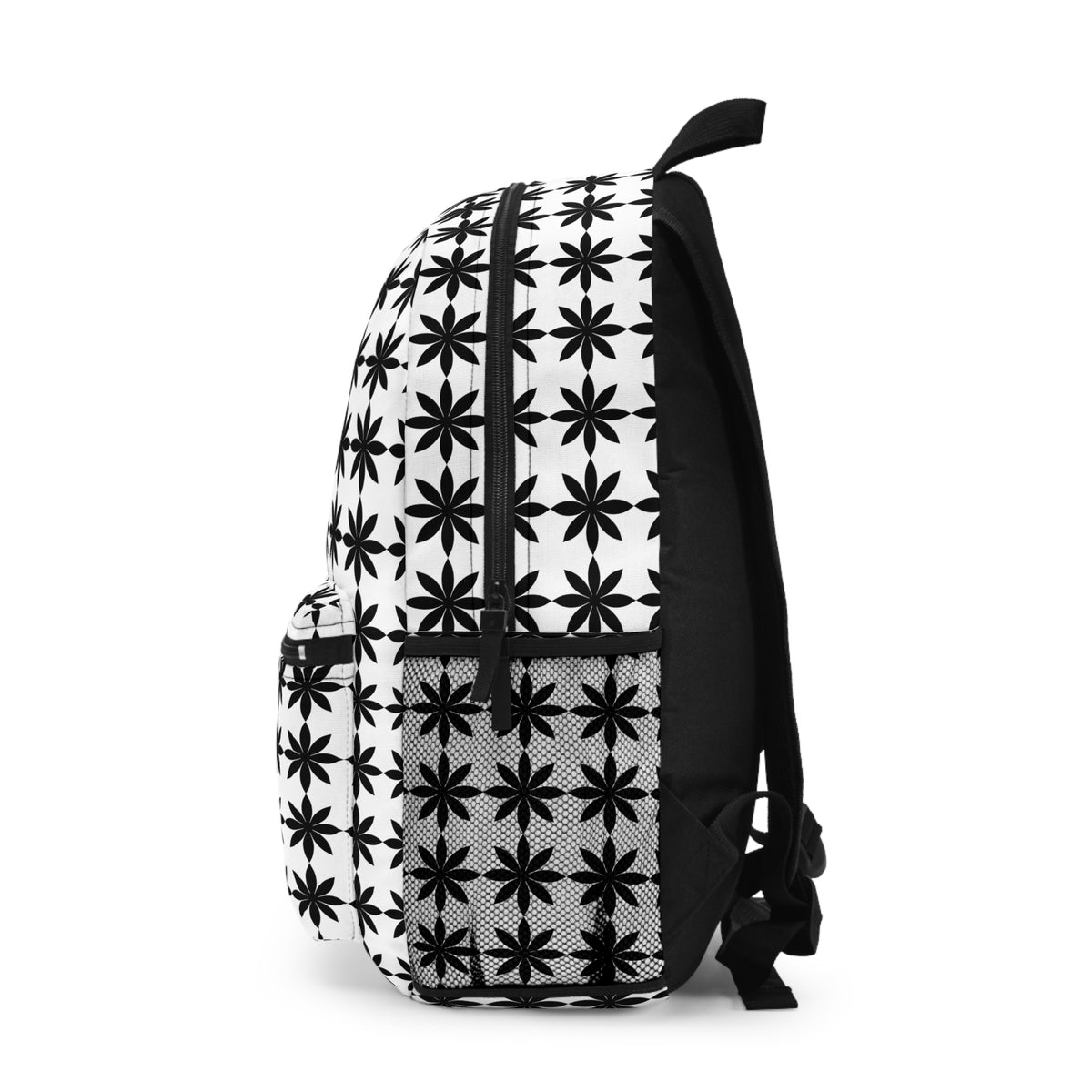 Monochrome Starburst Pattern Backpack — Black & White Geometric School Bag