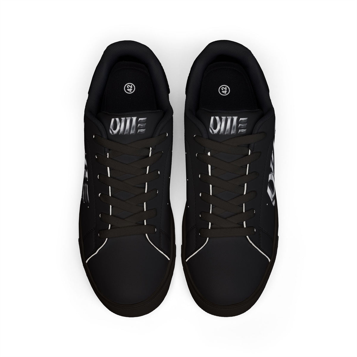 Men's Low-Top Leather Sneakers — Black Retro Logo Casual Shoes