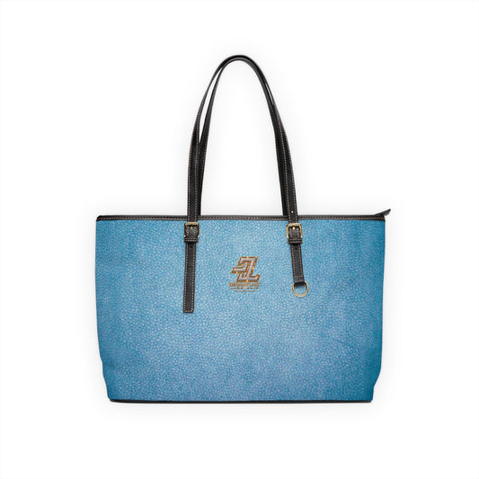 Sky Denim Mosaic Monogram Tote Bag – BL Signature Micro-Texture Azure PU Leather Shoulder Bag