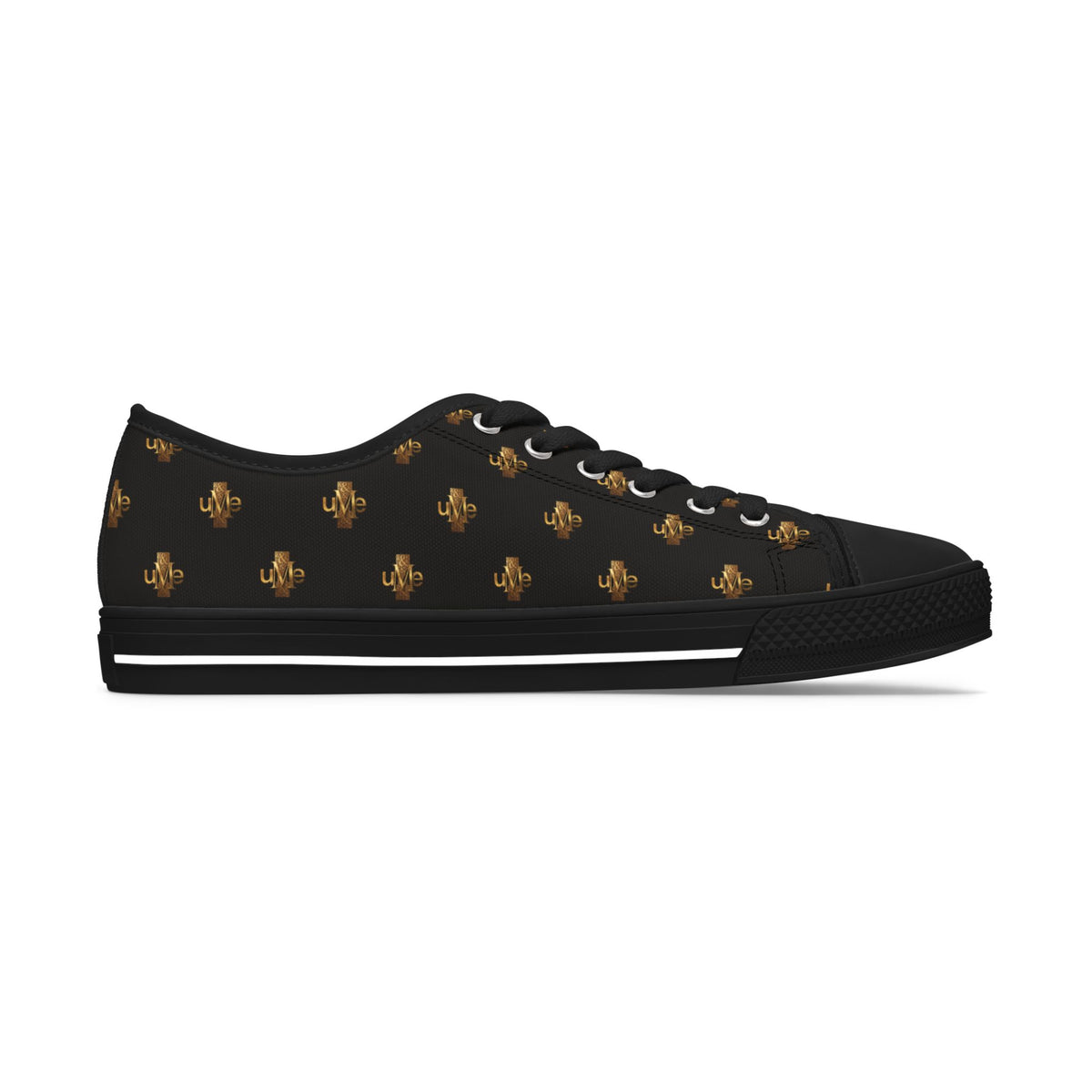 Women’s Low-Top Sneakers — Black and Gold All-Over Print