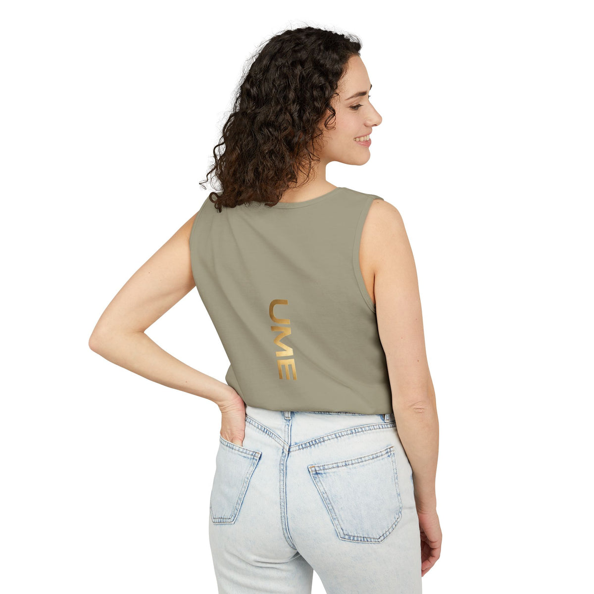 UME Gold Vertical Logo Tank Top – Garment-Dyed Unisex Muscle Tee