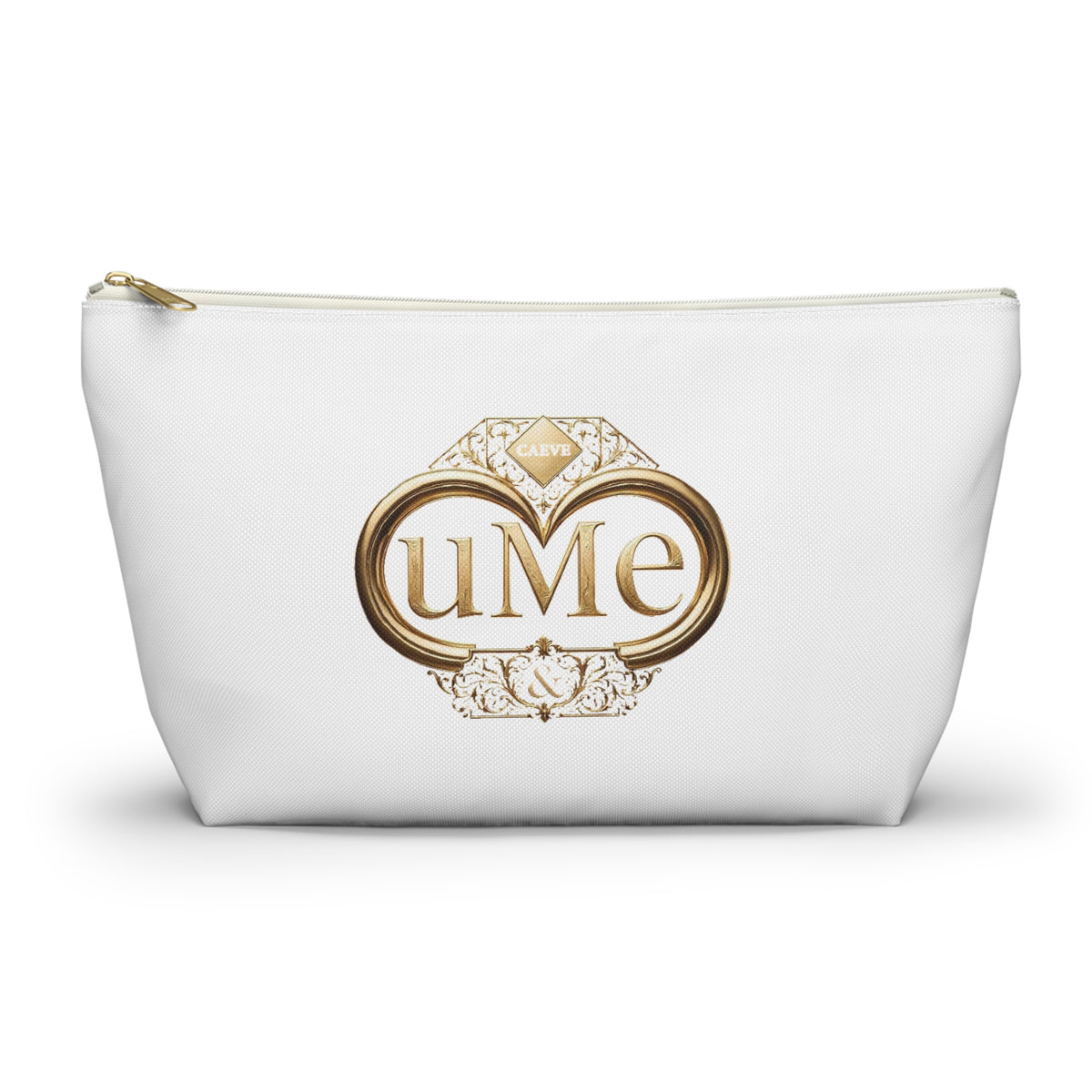 Accessory Pouch — White Elegant Gold Monogram 'uMe' Cosmetic Bag
