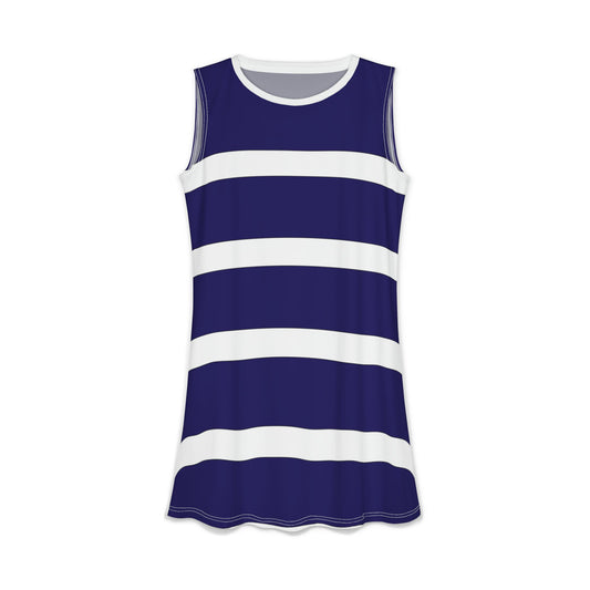 Navy & White Striped Sleeveless Swing Dress — Casual Summer A-Line
