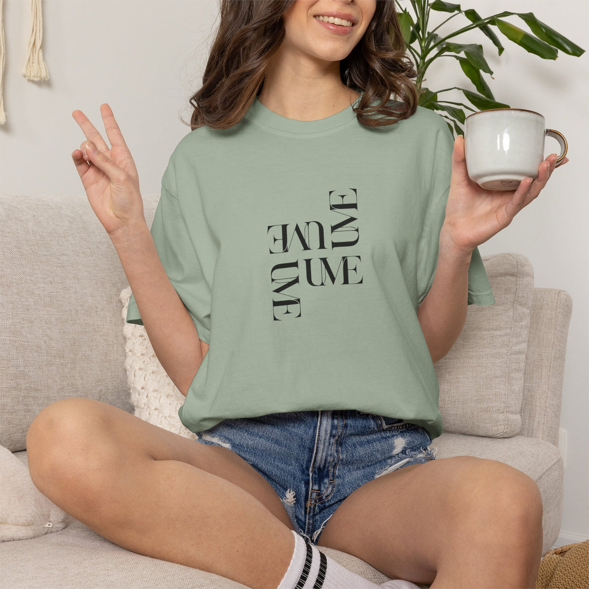 UME Typography Garment-Dyed T-Shirt — White, Ivory & More Colors