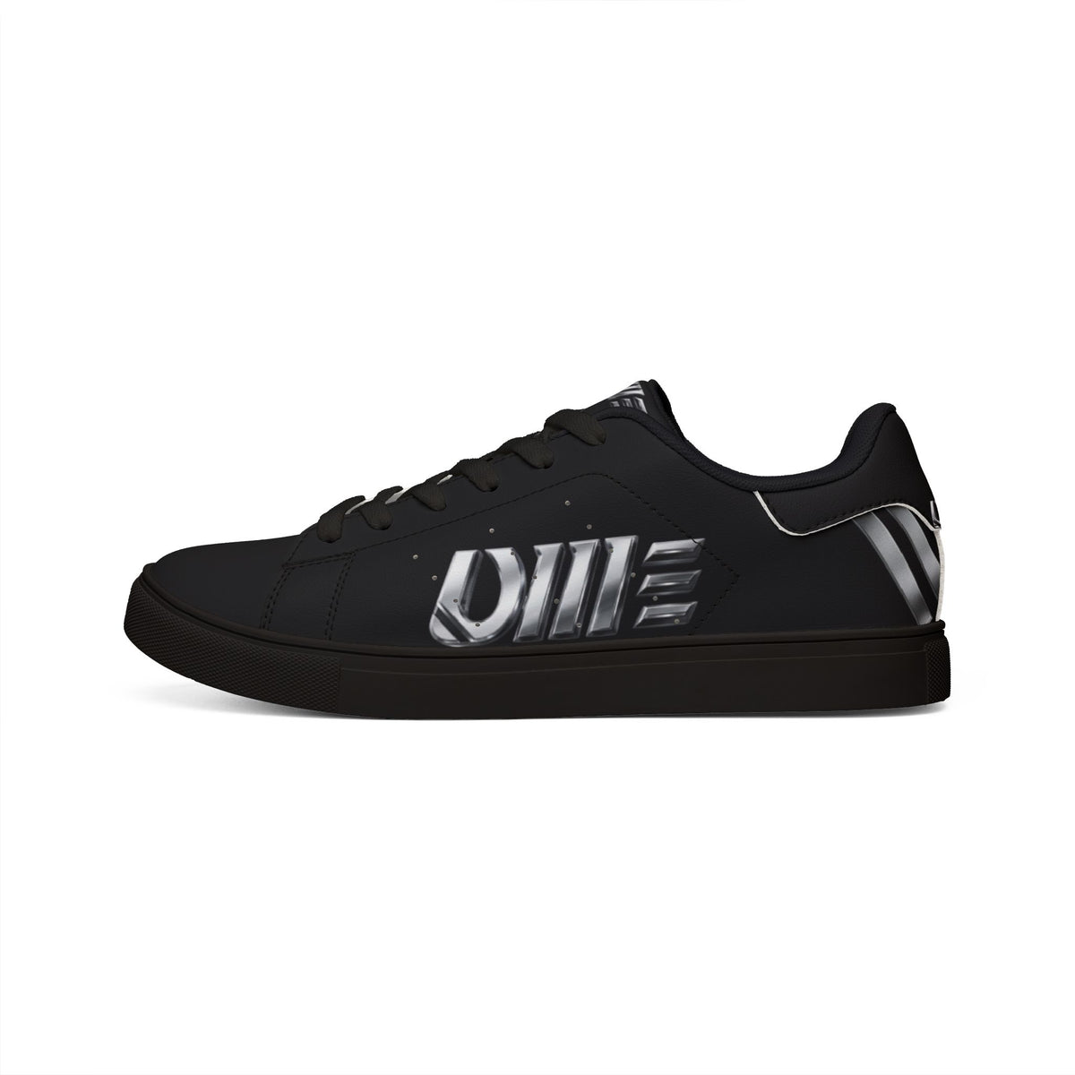 Men's Low-Top Leather Sneakers — Black Retro Logo Casual Shoes