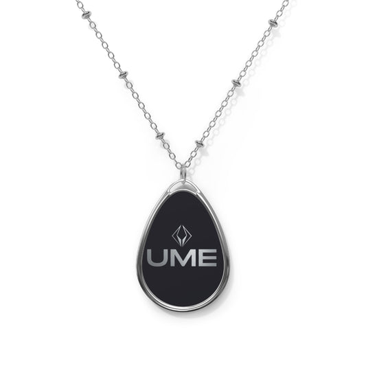 Oval Pendant Necklace — Black UME Logo Teardrop Necklace