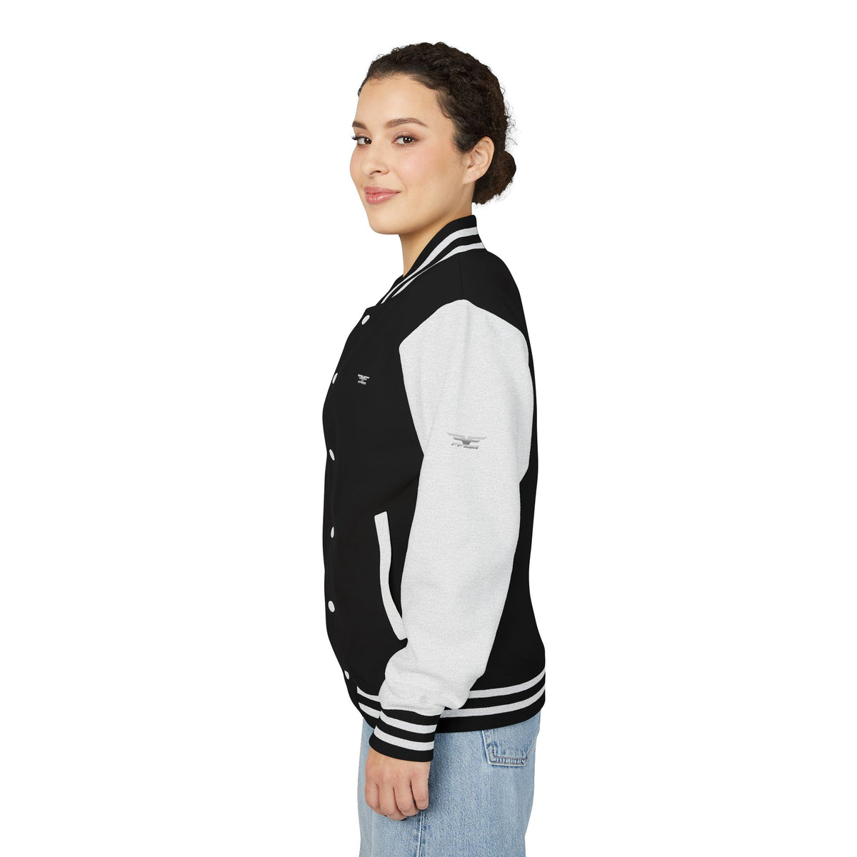 Black and White Varsity Jacket with Winged Logo
