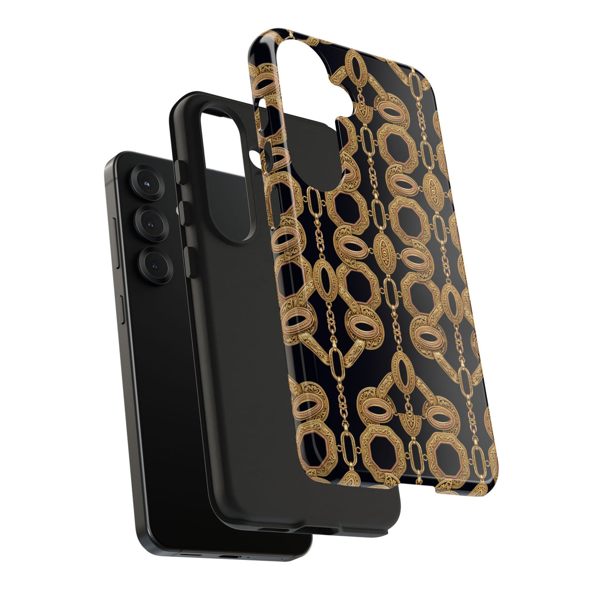 Gold Chain Phone Case — Black & Gold Ornate Chain All-Over Print Tough Cover