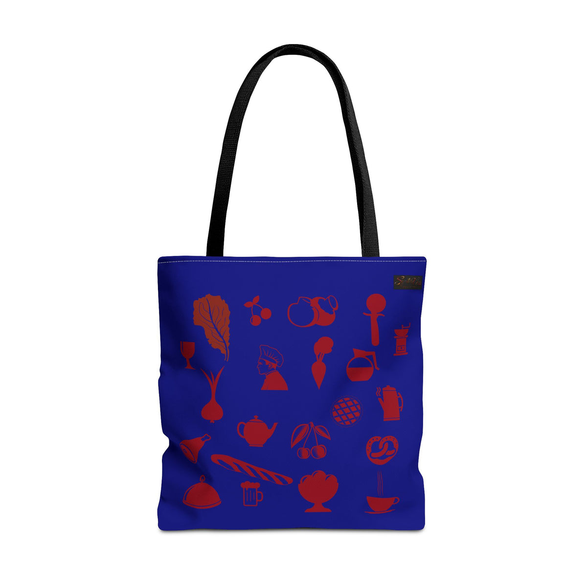 Kitchen Icons Tote Bag — Cobalt Blue Café & Food Pattern Tote