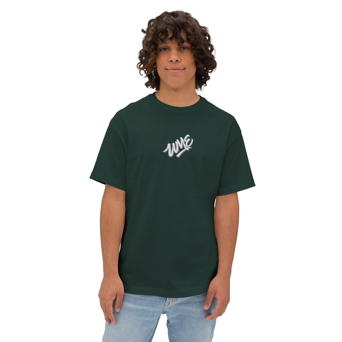 UME Script Logo Boxy Tee — White Oversized Graphic T-Shirt