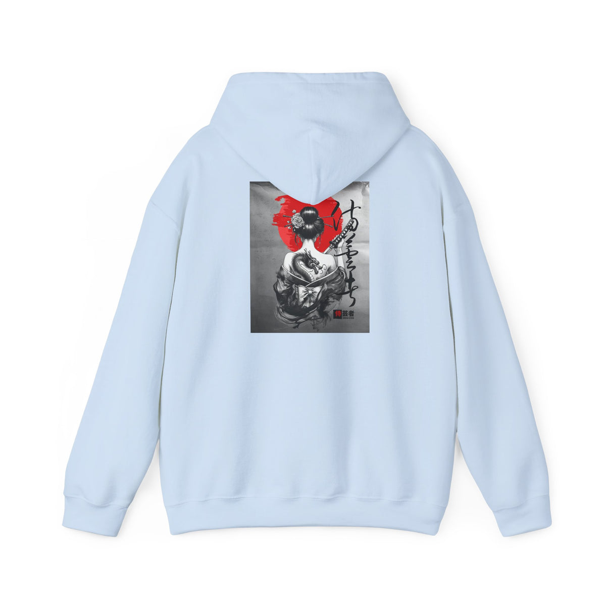 Samurai Poppy Hoodie — Japanese Ink Art Hooded Sweatshirt