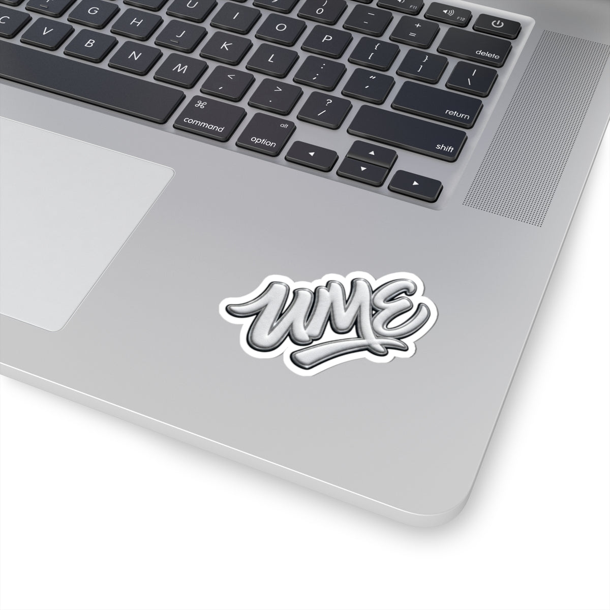 Silver Chrome Graffiti "UME" Kiss-Cut Sticker — Metallic Script Vinyl Decal
