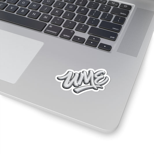 Silver Chrome Graffiti "UME" Kiss-Cut Sticker — Metallic Script Vinyl Decal