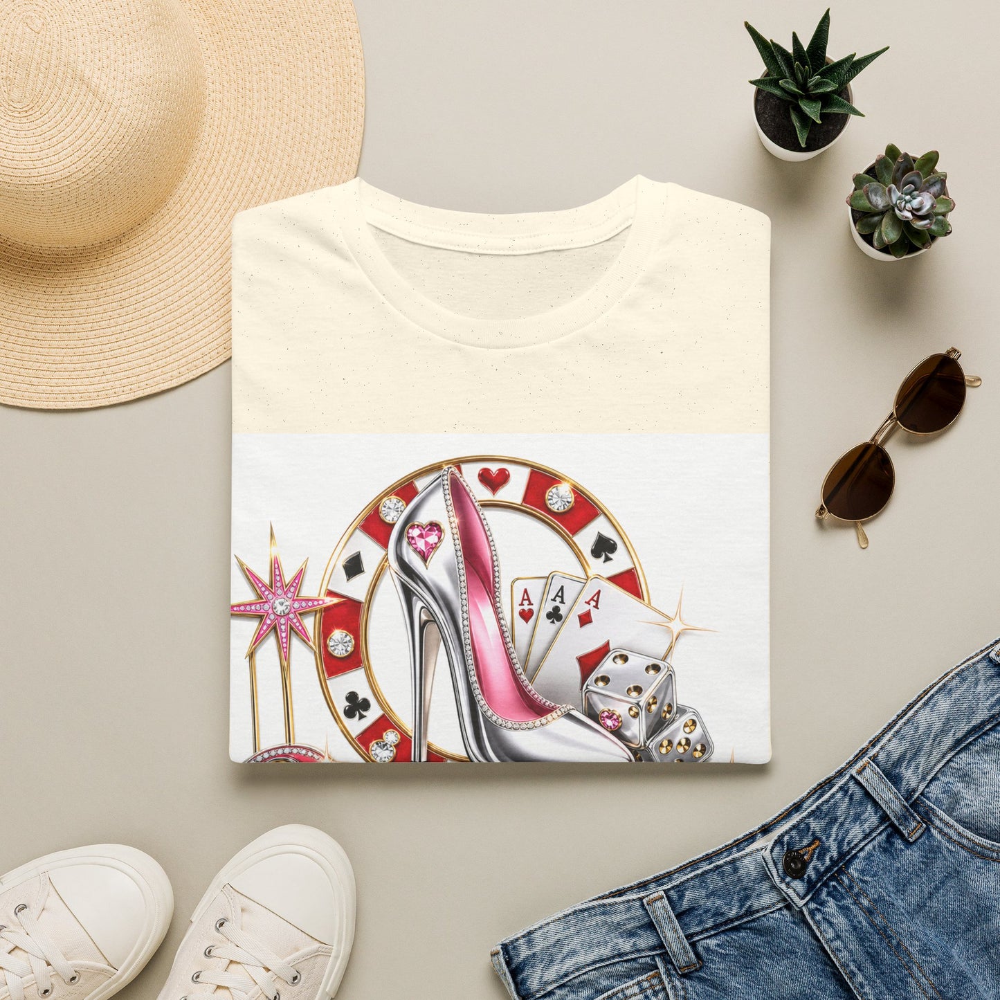 Las Vegas Casino Heels T-Shirt – Retro Vegas Cards & Dice Graphic