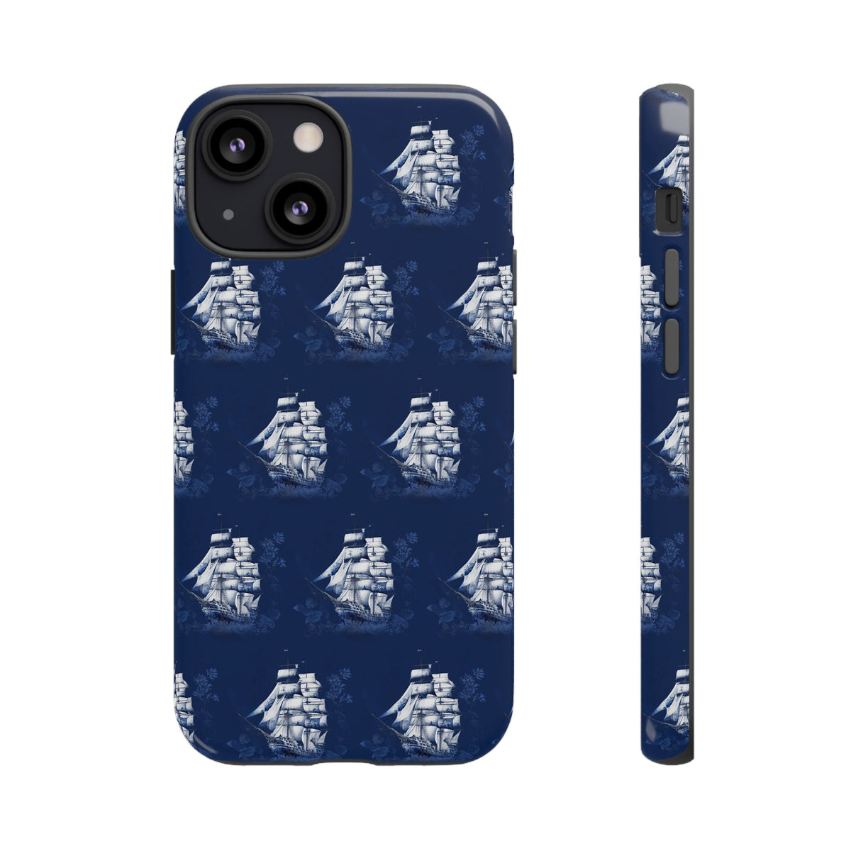 Navy Sailing Ship Phone Case — Navy Blue Vintage Nautical All-Over Print