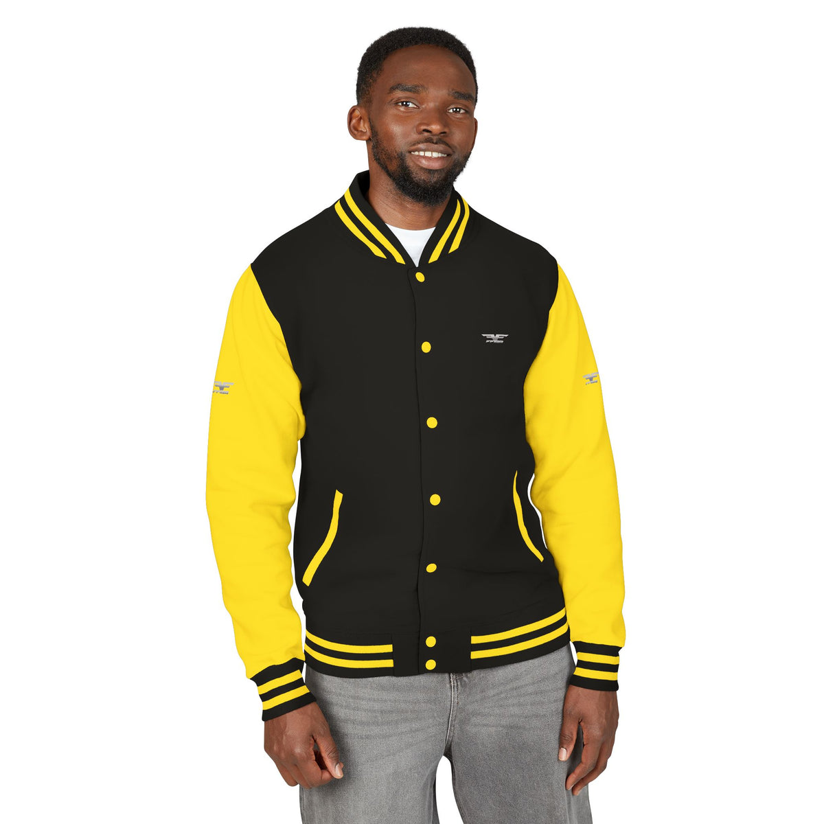 Black and White Varsity Jacket with Winged Logo