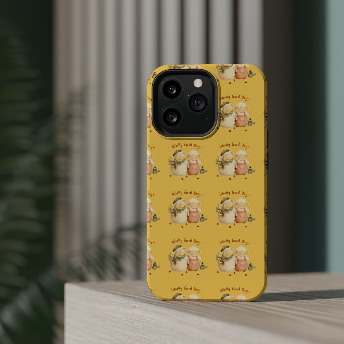 "Woolly Good Day" Phone Case — Yellow Sheep Pattern Magnetic Impact-Resistant Cover