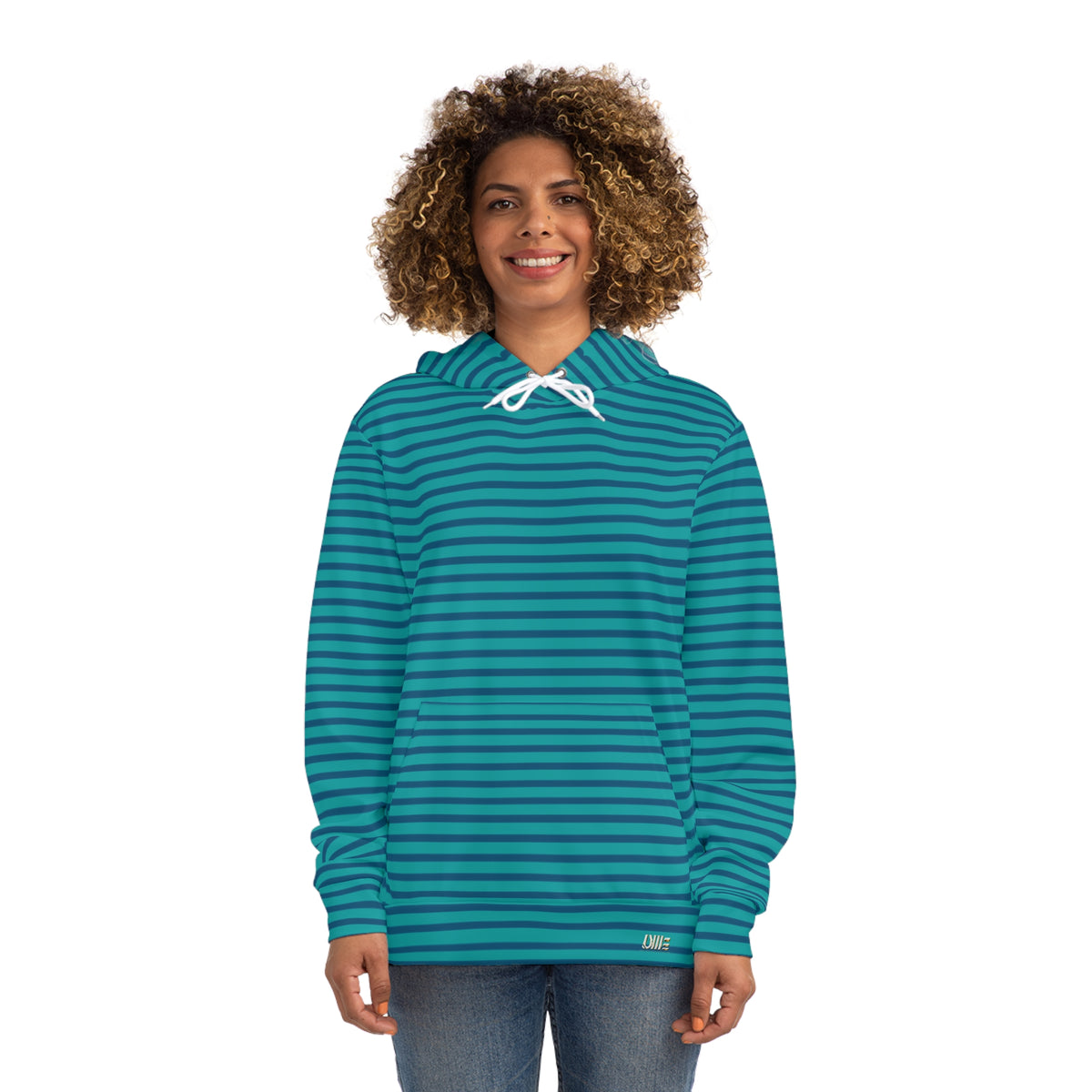 Striped Fashion Hoodie — Teal UME All-Over Print Casual Pullover