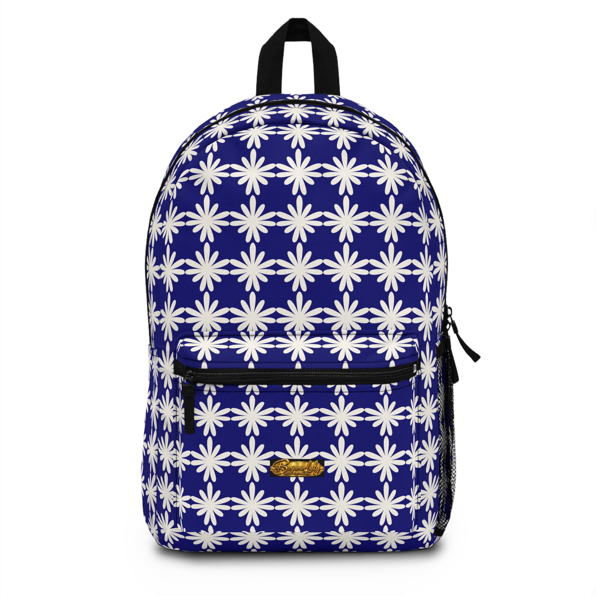 Navy Daisy Pattern Backpack — Floral Geometric School & Travel Bag