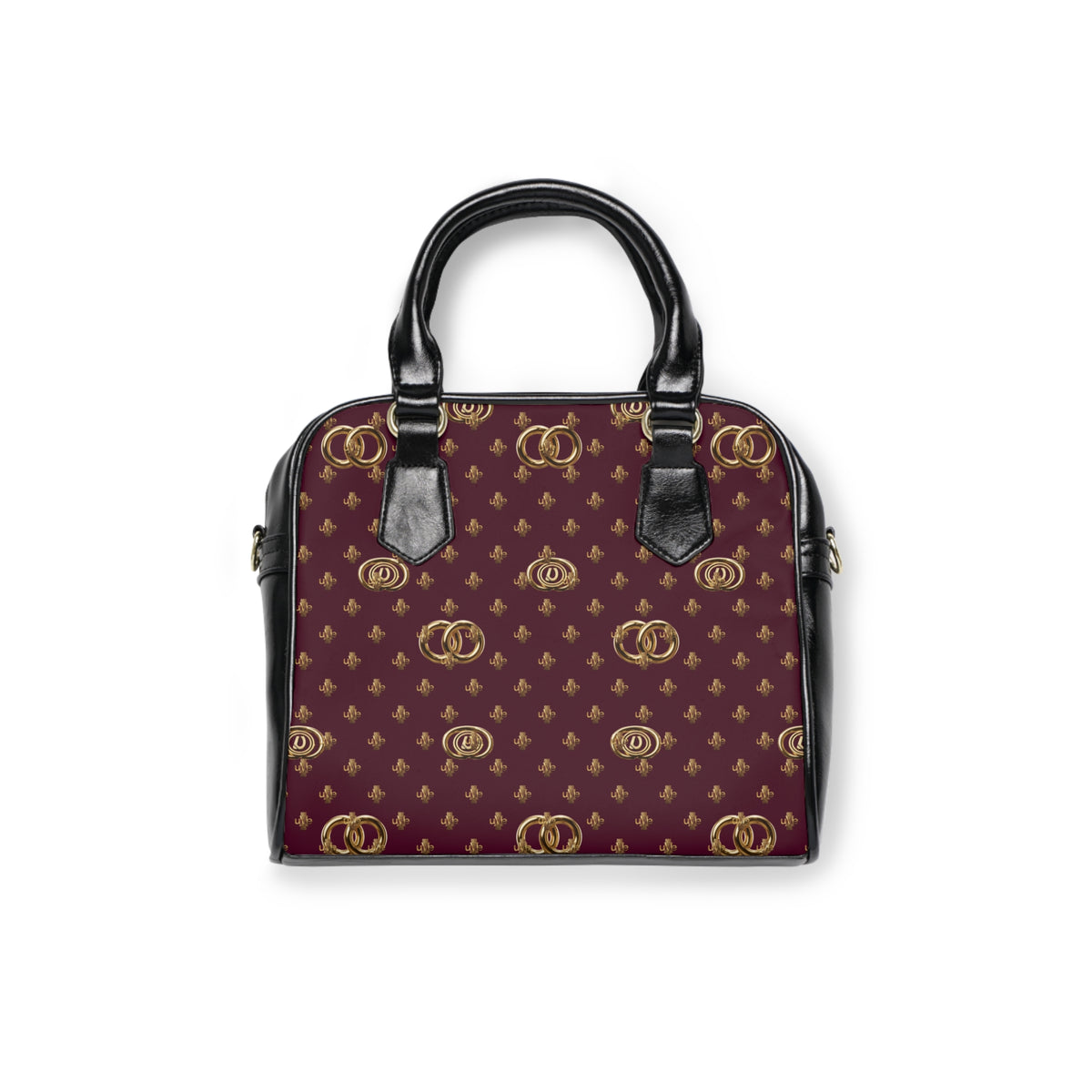 Vintage Monogram Shoulder Handbag — Burgundy & Gold Patterned Purse