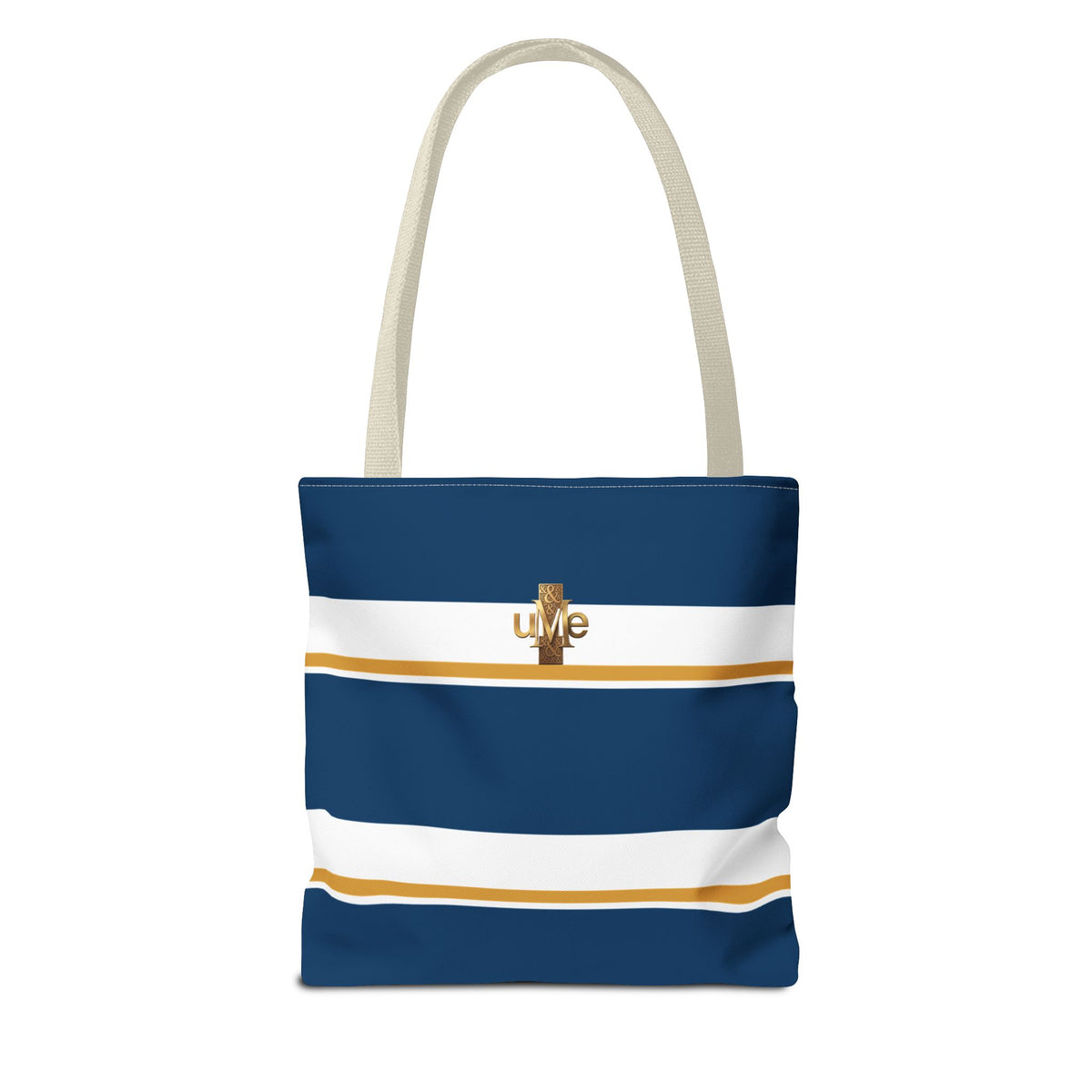 LIVE Cross Tote Bag — Navy & White Stripes with Gold Motif