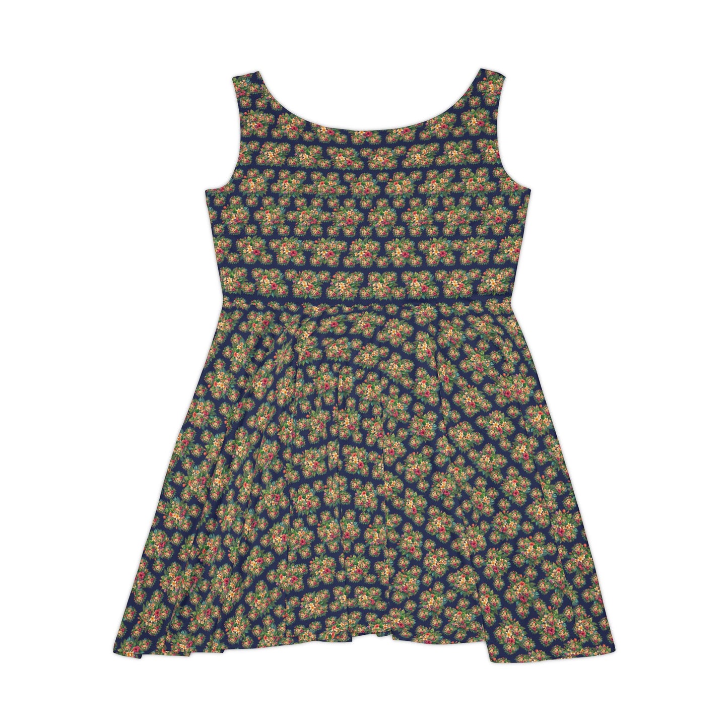 Floral Navy Skater Dress — Vintage Yellow Rose All-Over Print