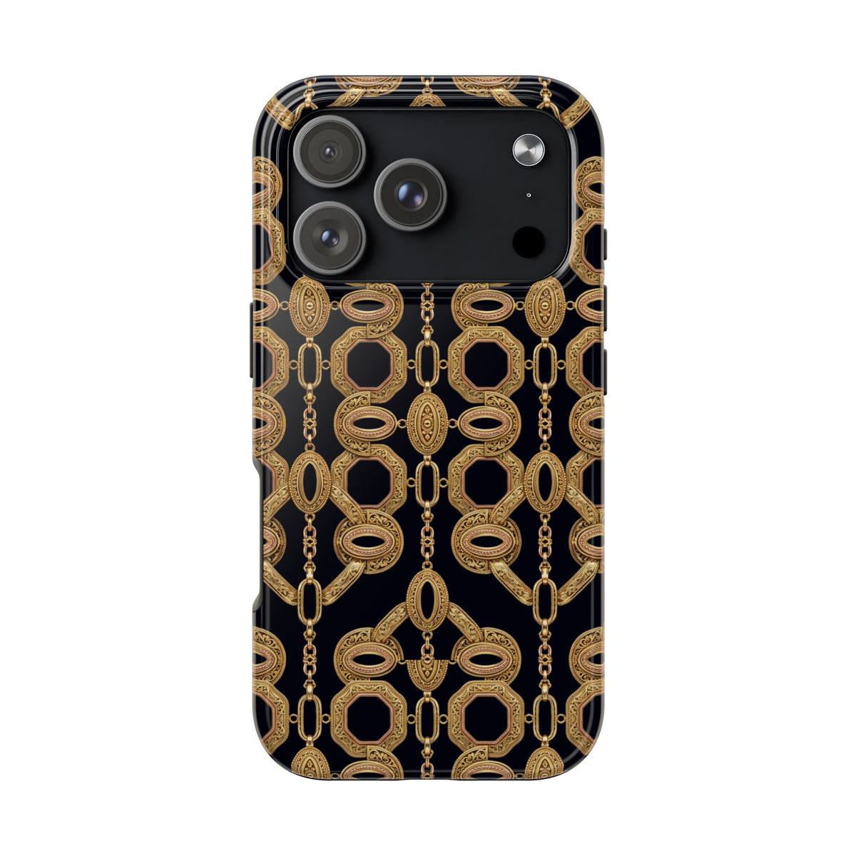 Gold Chain Phone Case — Black & Gold Ornate Chain All-Over Print Tough Cover