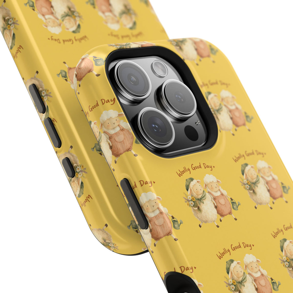 "Woolly Good Day" Phone Case — Yellow Sheep Pattern Magnetic Impact-Resistant Cover