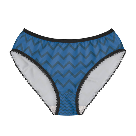 Chevron Lace-Trim Women's Briefs — Blue Chevron All-Over Print