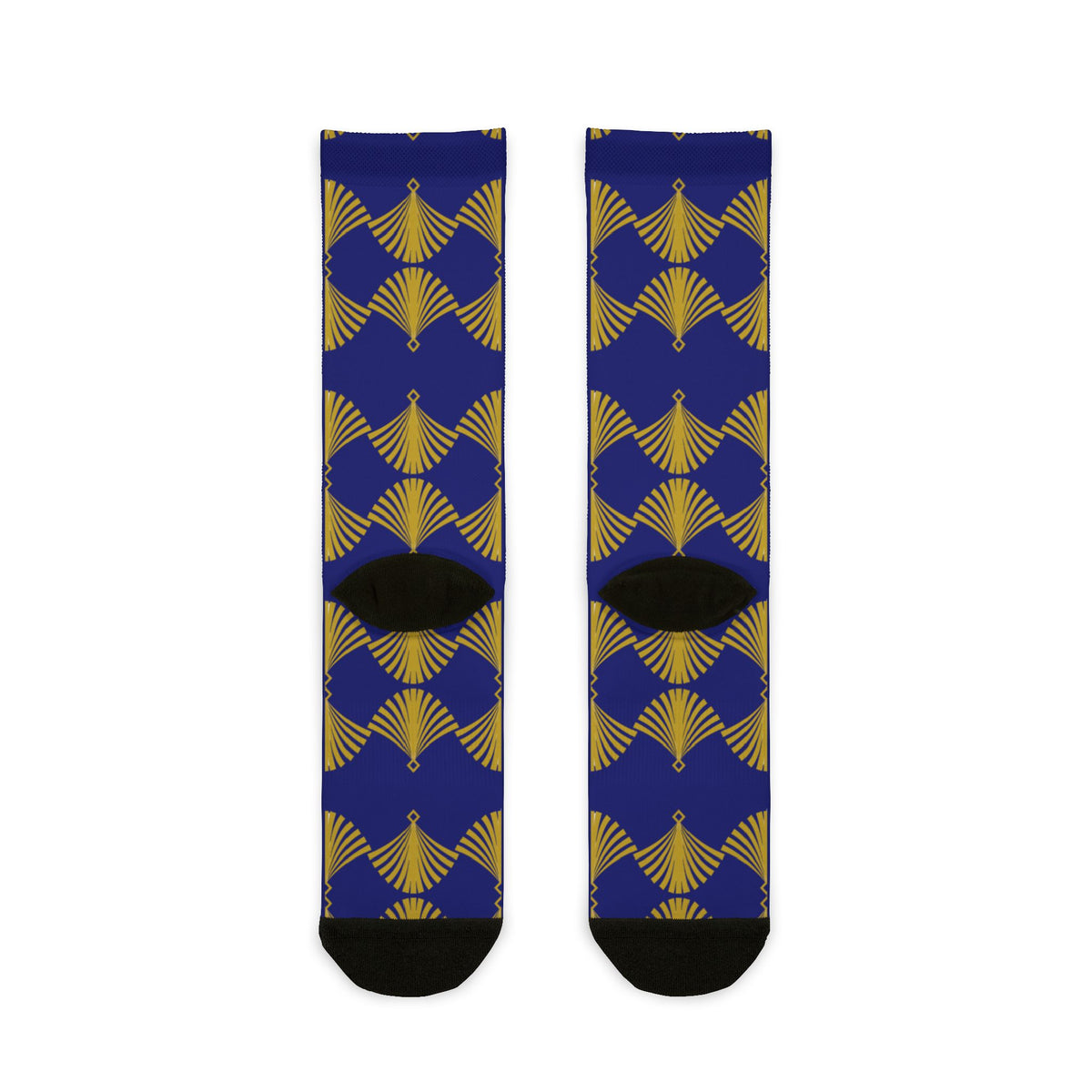 Crew Socks — Gold Art Deco Fan Print on Royal Blue