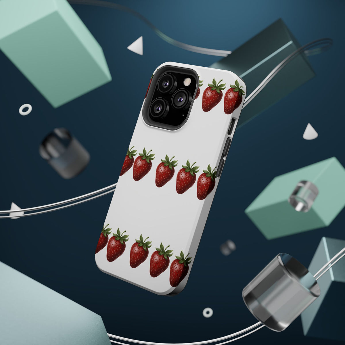Strawberry Row Phone Case — White MagSafe Magnetic Impact-Resistant Cover