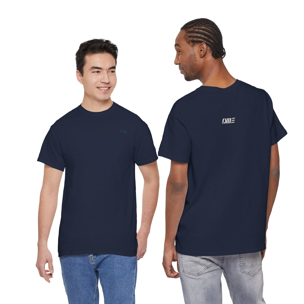 Minimalist string design Fish Tee — Small Chest Fish & Back 'OWE' Graphic
