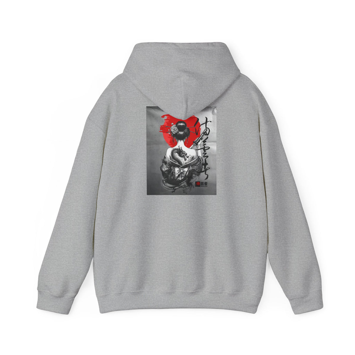 Samurai Poppy Hoodie — Japanese Ink Art Hooded Sweatshirt