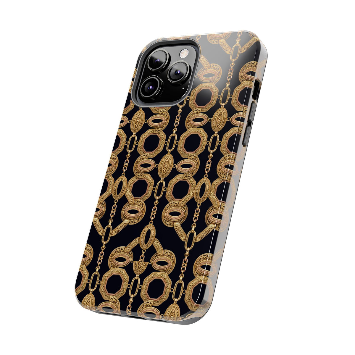 Gold Chain Phone Case — Black & Gold Ornate Chain All-Over Print Tough Cover