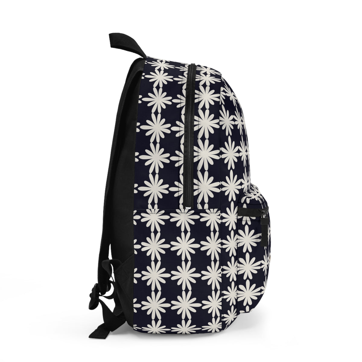 Navy Daisy Pattern Backpack — Floral Geometric School & Travel Bag