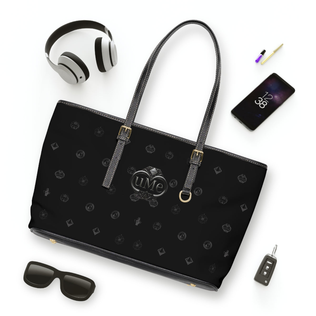 PU Leather Shoulder Bag — Classic Black UME Monogram Tote