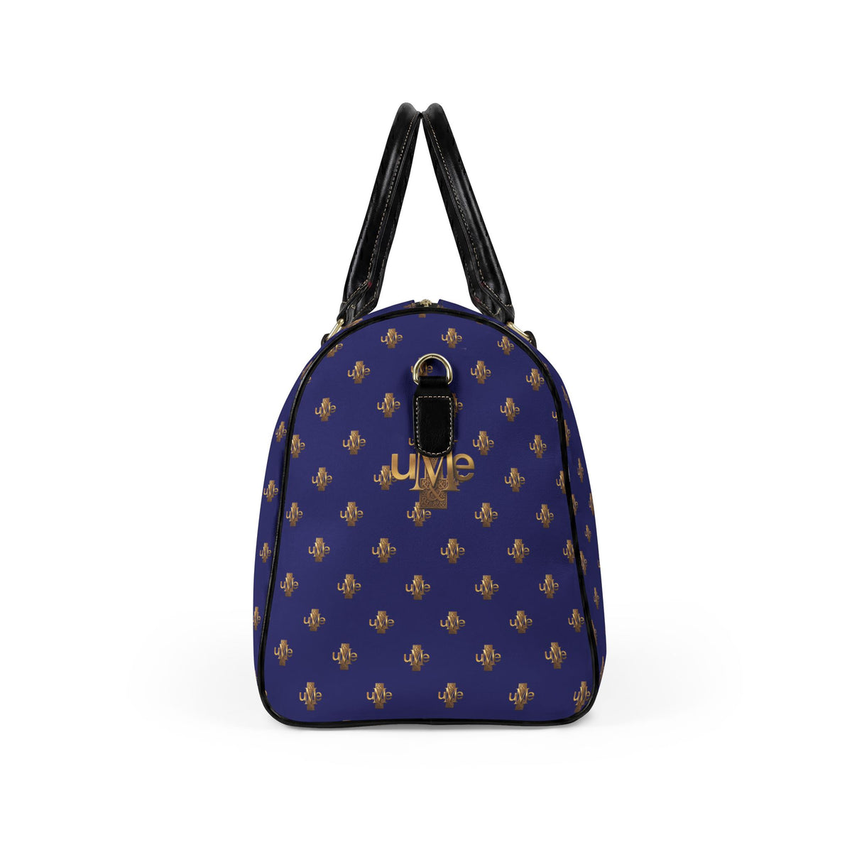 UME Logo Faux-Leather Travel Bag — Navy and Gold Weekender