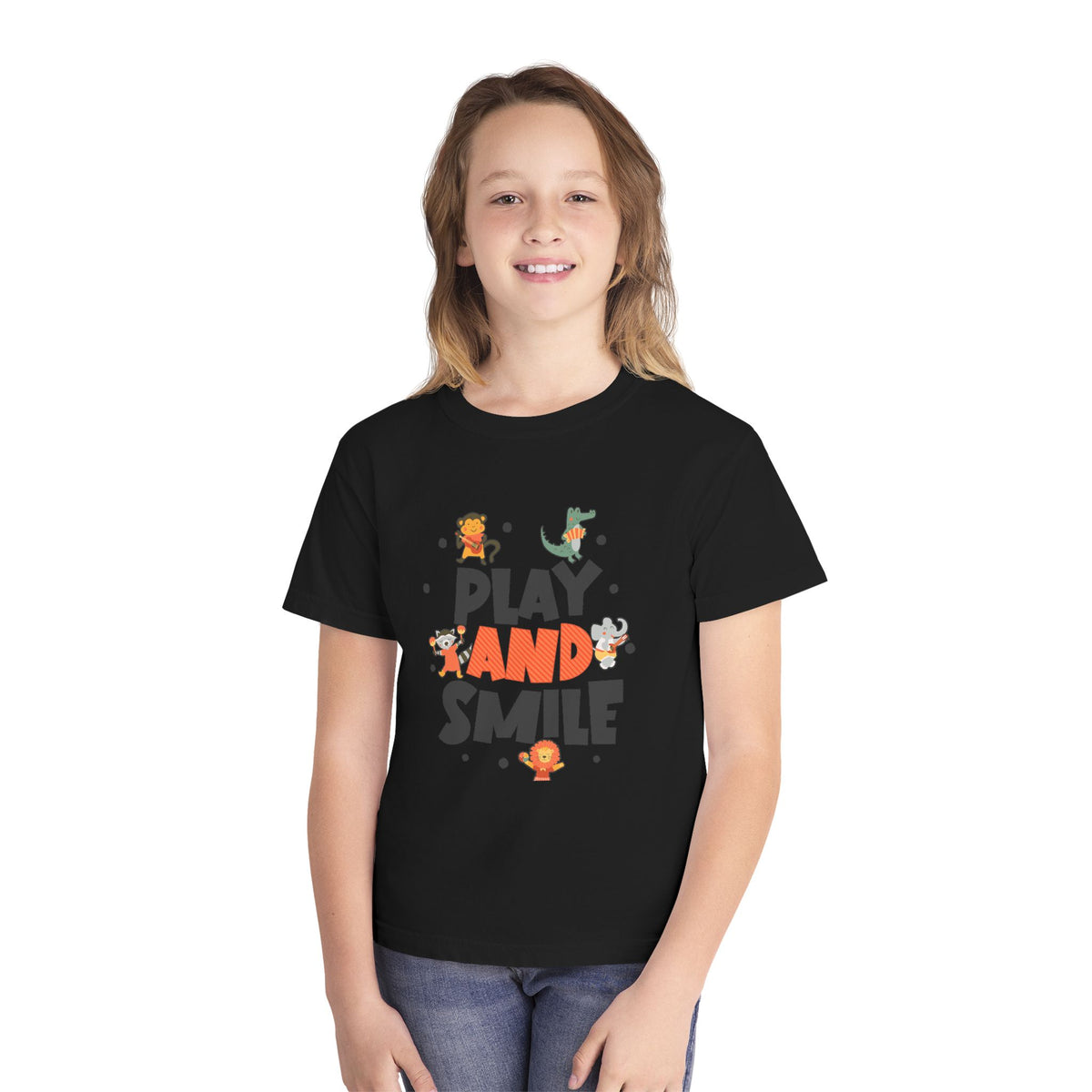 Play and Smile Youth Tee — Cute Animal Playtime Kids T‑Shirt