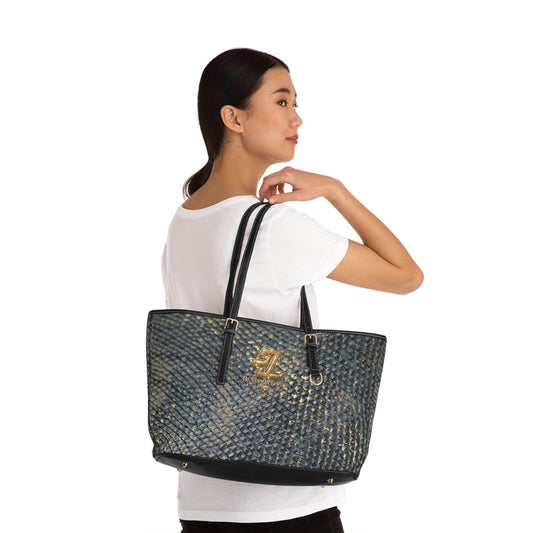 Iridescent Snake Scale Monogram Tote Bag – BL Gold Logo PU Leather Shoulder Bag