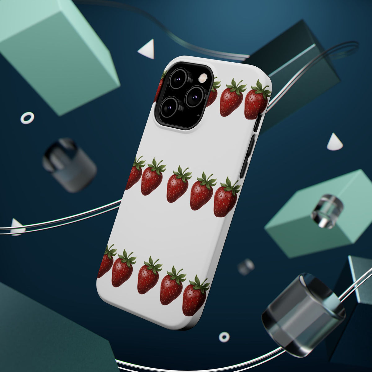 Strawberry Row Phone Case — White MagSafe Magnetic Impact-Resistant Cover