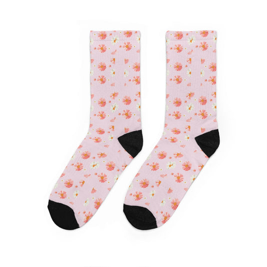Cushioned Crew Socks — Pink Watercolor Floral