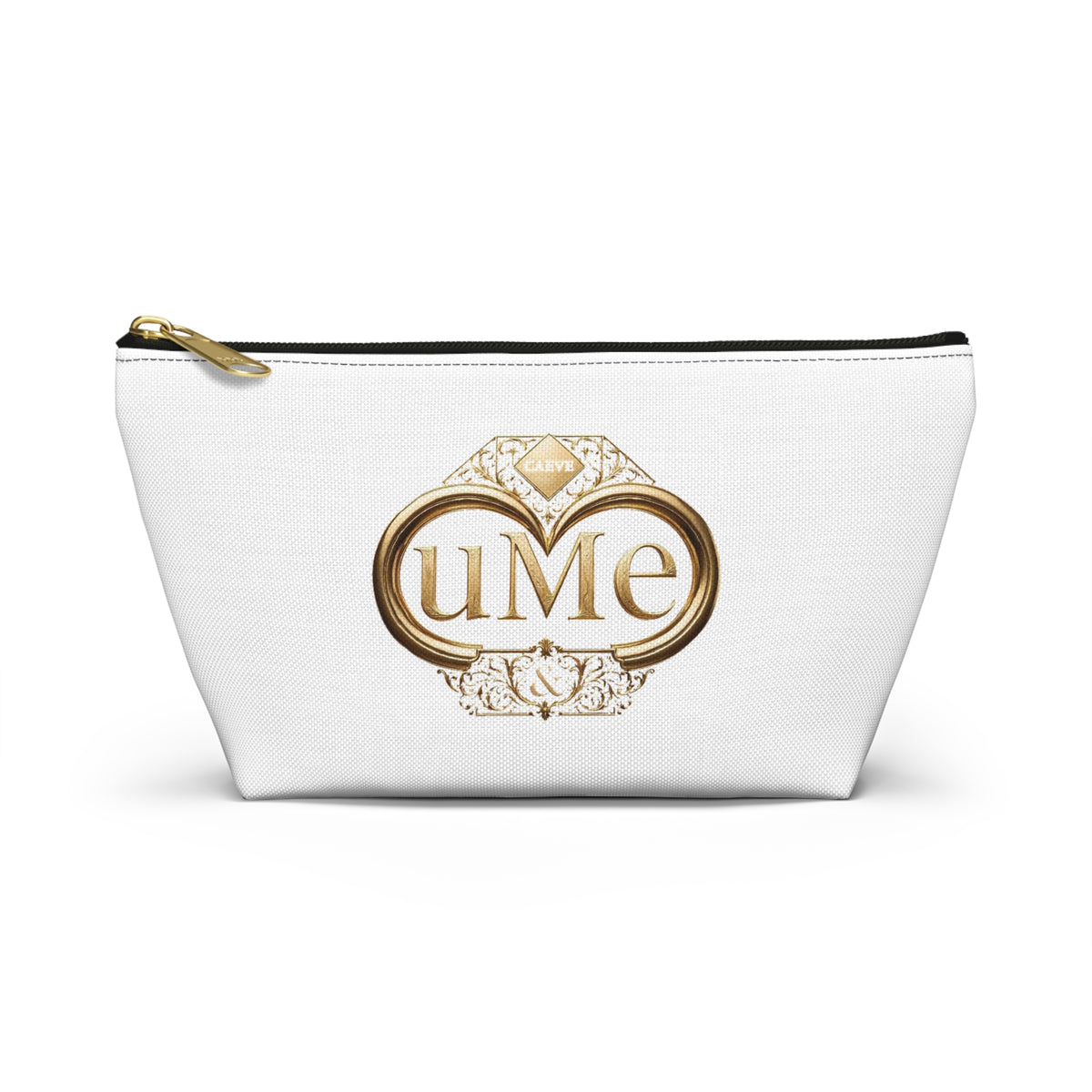 Accessory Pouch — White Elegant Gold Monogram 'uMe' Cosmetic Bag