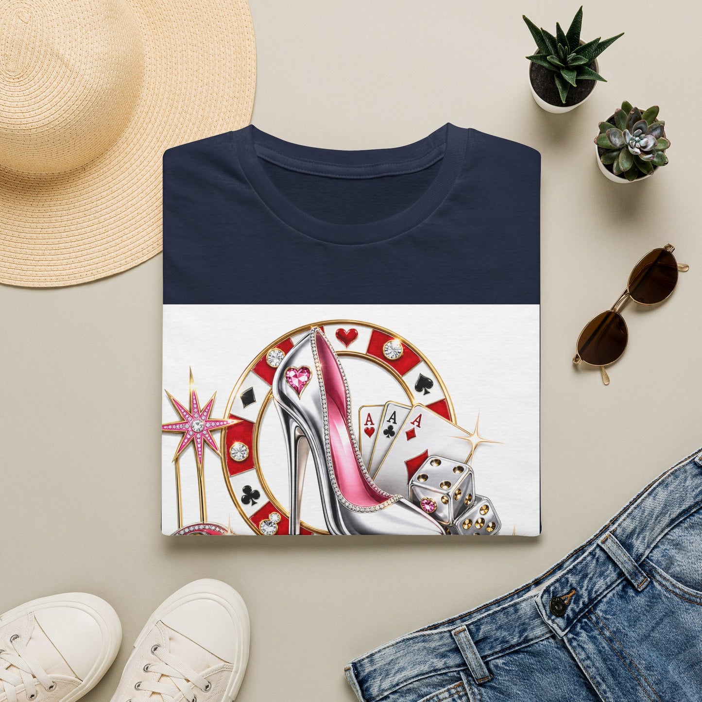 Las Vegas Casino Heels T-Shirt – Retro Vegas Cards & Dice Graphic