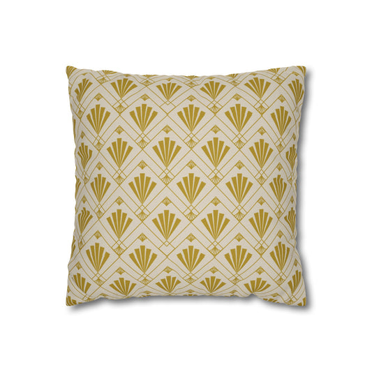 Art Deco Gold Fan Square Pillowcase – Vintage Geometric Throw Pillow Cover
