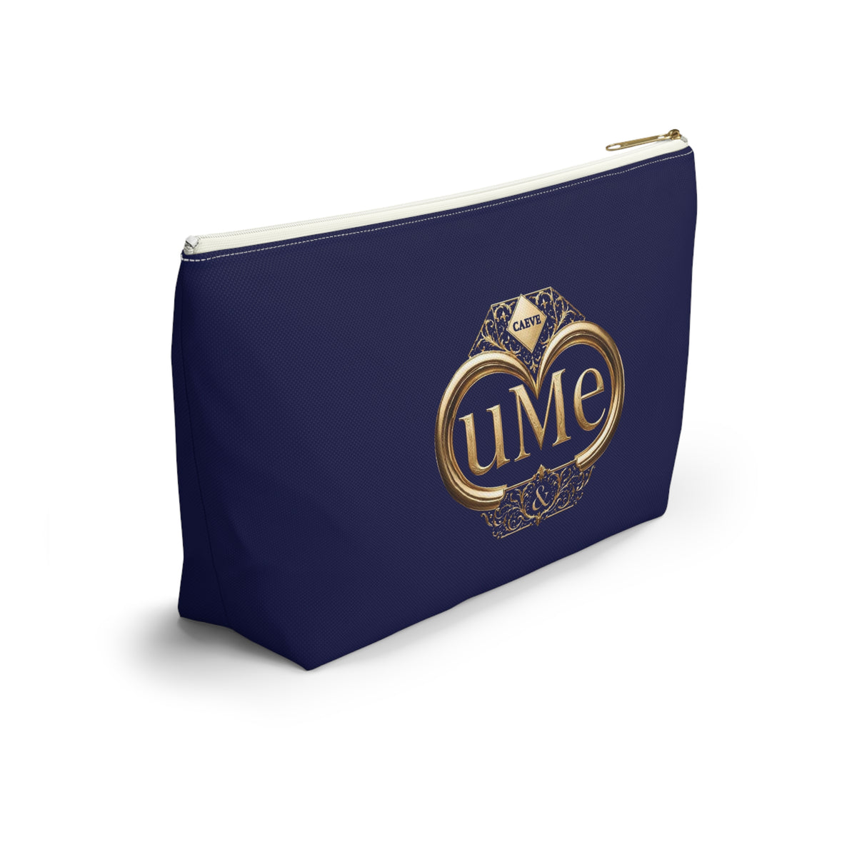 Accessory Pouch — Navy Elegant Gold Monogram 'uMe' Cosmetic Bag