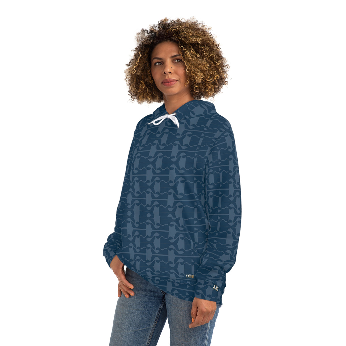 Allover Blue Geometric Pattern Hoodie — Casual Streetwear Pullover
